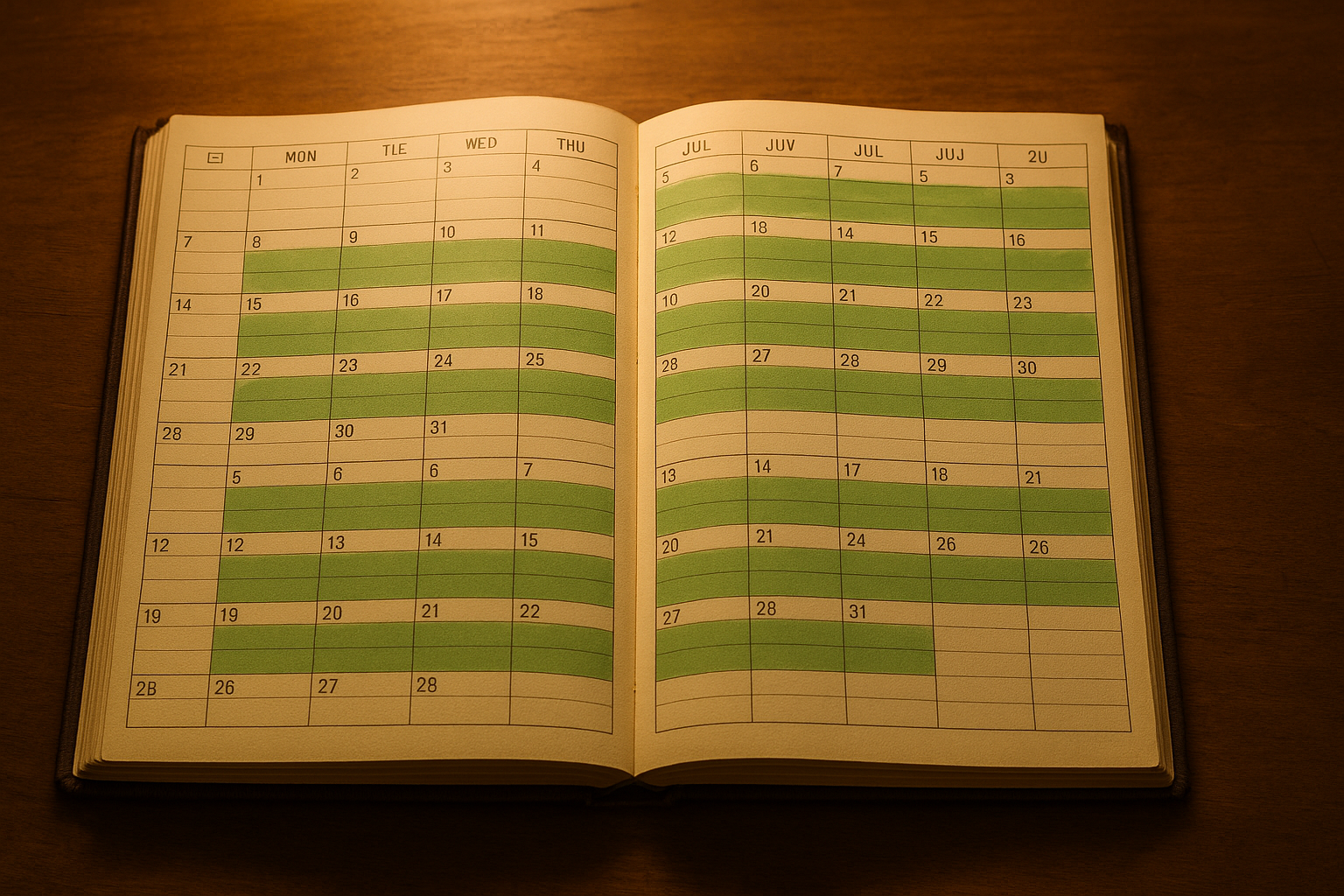 Restaurant reservation book showing every night in June and July completely filled for World Cup season