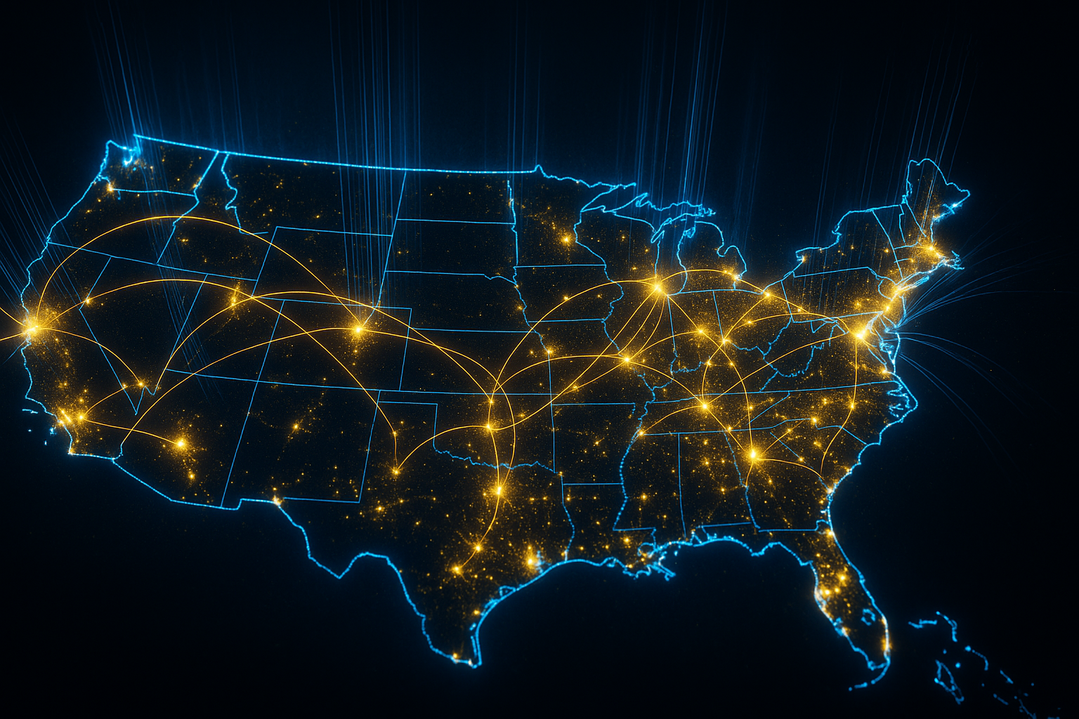 Map of 11 US World Cup 2026 host cities with economic impact data flowing between them