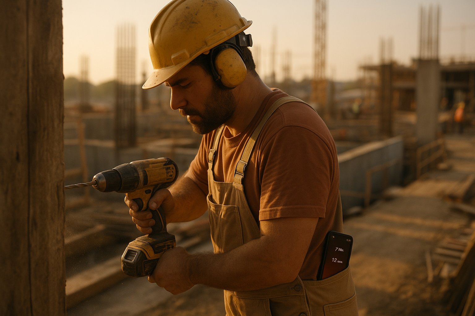 Contractor busy on a job site while phone in their pocket shows 12 missed calls they have no idea about