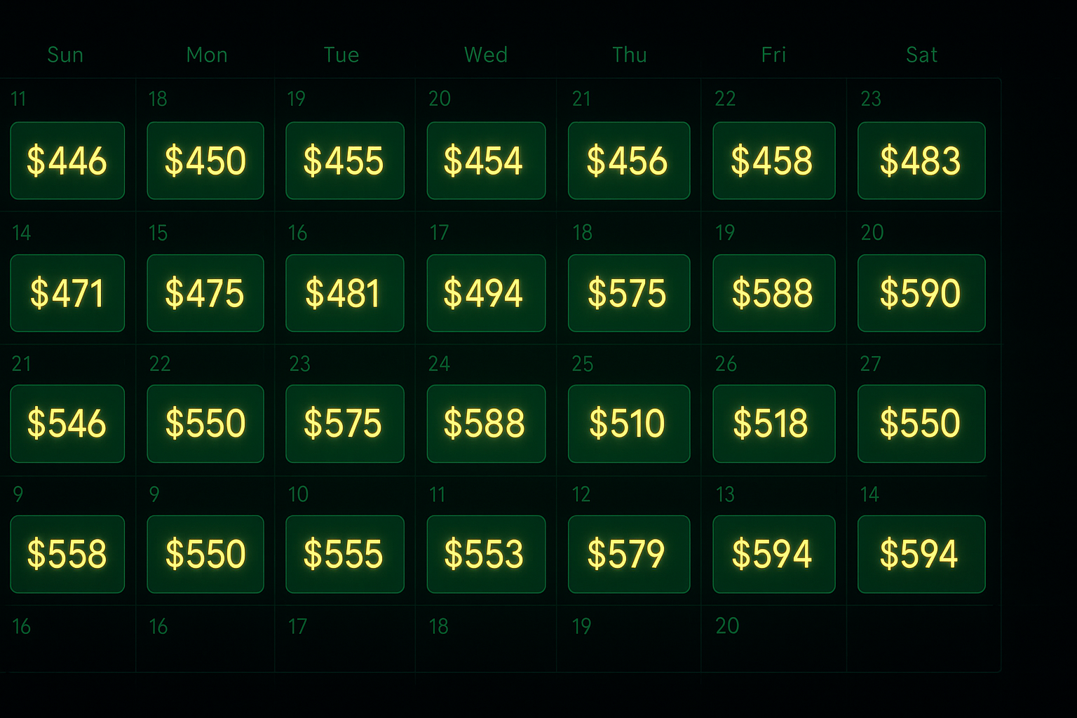 Digital calendar showing every night from June 11 to July 19 completely booked at premium World Cup rates